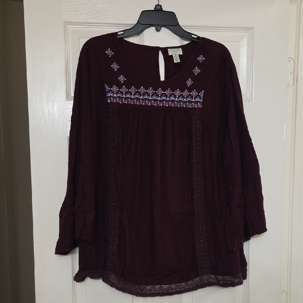 St. John's Bay Maroon Embroidered Blouse